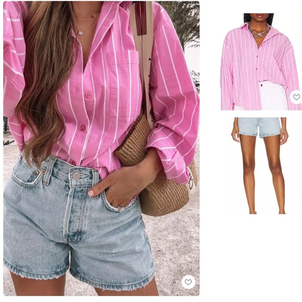 Pistola Sloane Oversized Button Down Shirt - Flamingo Stripe S